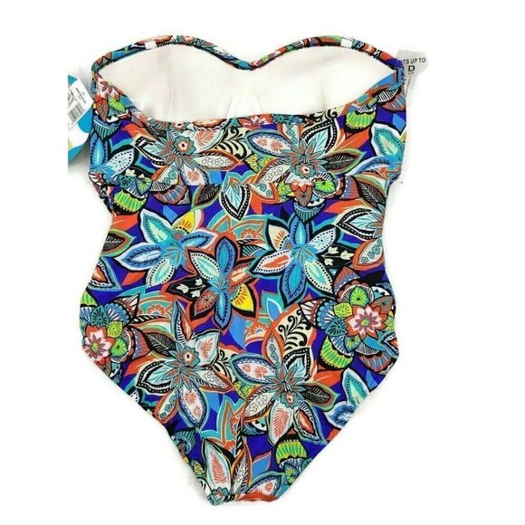 New Swim Solutions Fiesta Print Swimsuit Womens 20 Shirred Bandeau One Piece - Picture 3 of 6